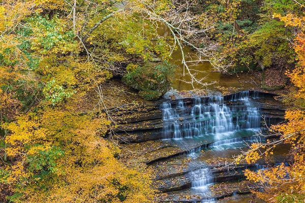 Fall Foliage Over Waterfall in Clifty Creek Park-Southern Indiana